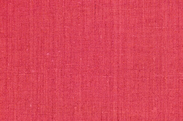 Natural light vibrant wine red rustic flax fiber linen fabric swatch texture vertical pattern, horizontal bright rough detailed vintage textile background macro closeup crumpled textured burlap canvas - 417703266