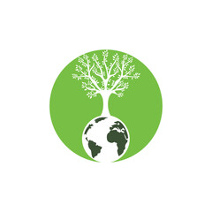 Globe tree vector logo design template. Planet and eco symbol or icon.	