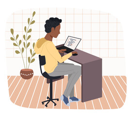 African man working at home as a programmer, remote project management, quarantine.