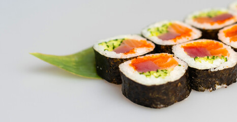 Sushi roll with salmon and shrimp tempura