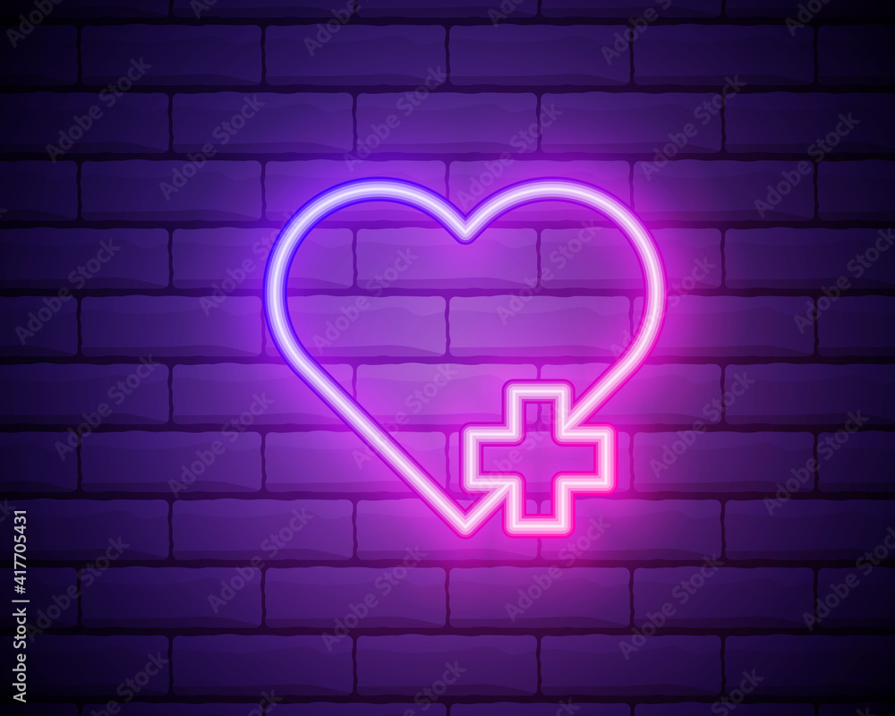 Poster add heart neon icon. elements of sosial media network set. simple icon for websites, web design, mob