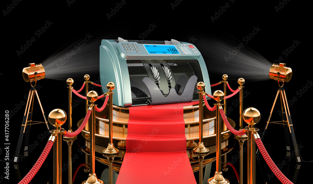 Poster podium with currency detector, 3d rendering