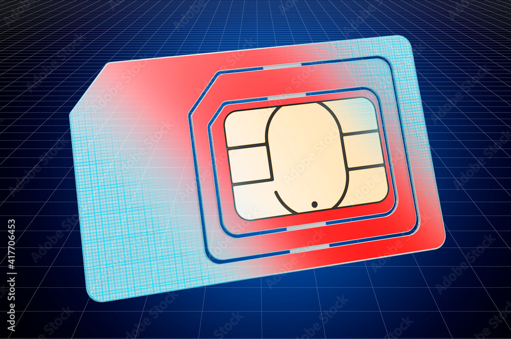 Poster visualization 3d cad model of sim card, blueprint. 3d rendering