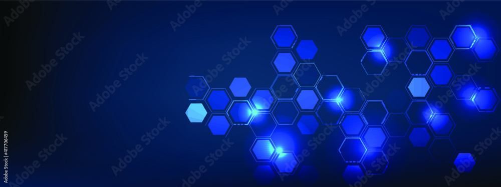 Poster hexagon network abstract blue digital technology computer background.vector illustrations.