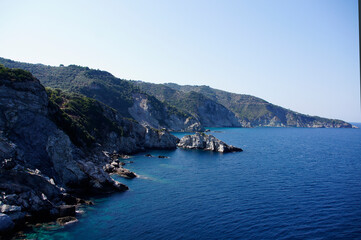 A beautiful blue sea view of Skopelos island, Greece