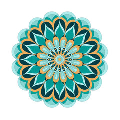 Mandala vector. A symmetrical round green monochrome ornament.
