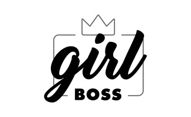 Girl boss text vector design. Calligraphic motivational quote for t shirt and prints. Female power lettering poster print.