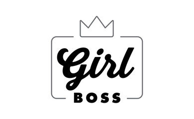 Girl boss text vector design. Calligraphic motivational quote for t shirt and prints. Female power lettering poster print.