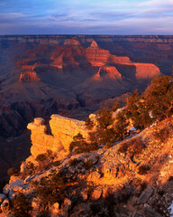USA, Arizona, Grand Canyon National Park. Sunrise from Mather Point on South Rim.
