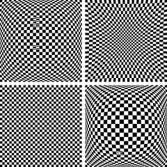 Abstract checkered patterns with 3D illusion effect. Backgrounds set.