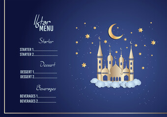 Obraz na płótnie Canvas Arabic restaurant menu. Ramadan greeting card. Iftar Party Vector