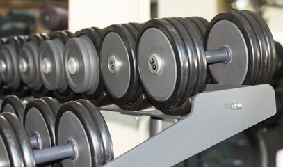 Dumbbells in the gym