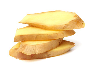 Fresh ginger root or rhizome isolated on white background cutout
