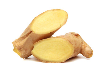 Fresh ginger root or rhizome isolated on white background cutout
