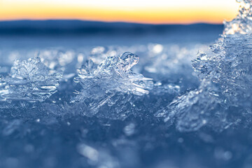 beautiful ice floes at sunset in winter
