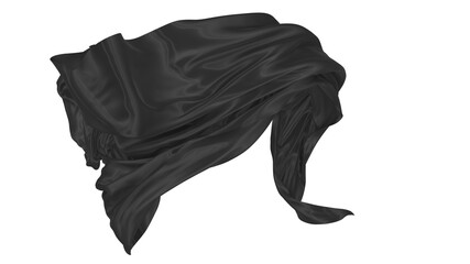 Beautiful flowing fabric of black wavy silk or satin. 3d rendering image.