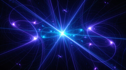 Fototapeta premium Abstract background, smooth blue and red lines on a black background.