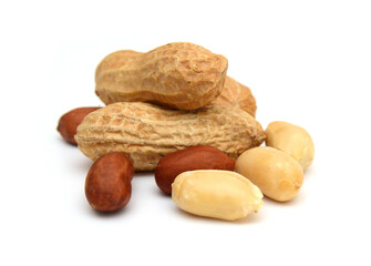 Composition from nuts on the white isolated background 