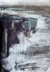 Abstract landscape art background. Seascape Contemporary art. Oil painting of ocean. oil paint texture. Modern art. - 417710696
