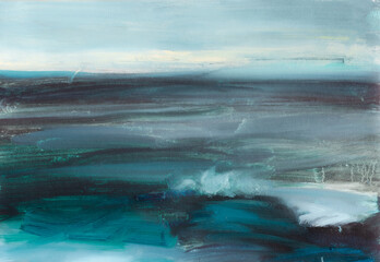 Abstract landscape art background. Seascape Contemporary art. Oil painting of ocean. oil paint texture. Modern art. - 417710803