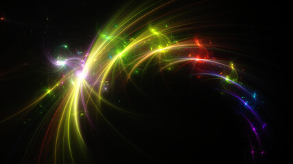 Obraz premium Abstract background, smooth multicolored lines on a black background.