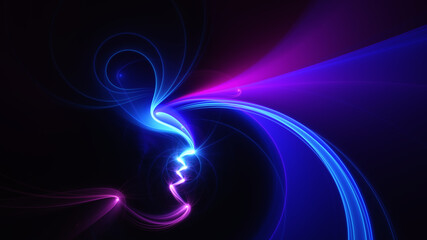 Obraz premium Abstract background, smooth blue and red lines on a black background.