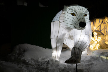 polar bear chinese lantern on dark background