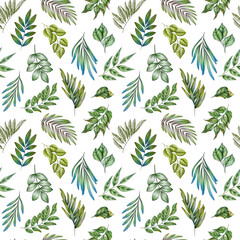 Hand drawn seamless pattern with spring flowers and leaves