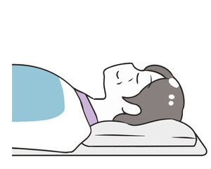 寝る　横向き　布団　高齢女性　上半身