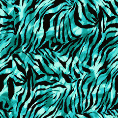 Full seamless zebra and tiger stripes animal skin pattern. Black and turquoise design for textile fabric printing. Fashionable and home design fit. © MSK Design