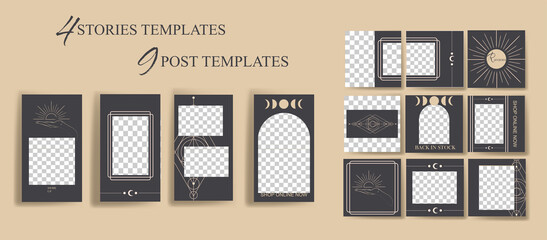 Design backgrounds for social media banner. Set of instagram stories and post frame templates.Vector cover. Mock up for personal blog or shop.Layout for promotion.Endless square puzzle layout