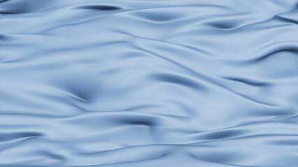 Blue waves velvet 3d background. Marine silk splashes under gray lighting light folds with soft silky ripples.