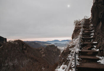 Winter mood stairs to the peak