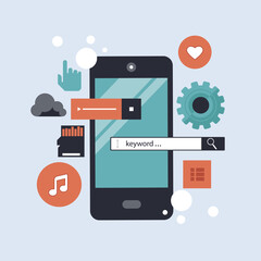 Mobile application and mobile app development concept. Project development and business ideas. Flat vector illustration.