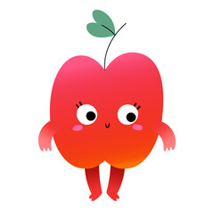 Cute apple fruit character with face expression, ambarrased emotion, kawaii cartoon fruit character with funny face expression, vector illustration isolated