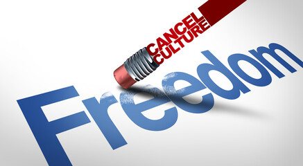 Cancel culture and freedom symbol or cultural cancellation and social media censorship as canceling or restricting opinions that are offensive or controversial to the public © freshidea