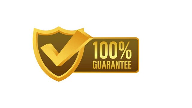 Ribbon with gold 100 guarantee. Banner sale. Business circle. Approval icon. Motion graphics.