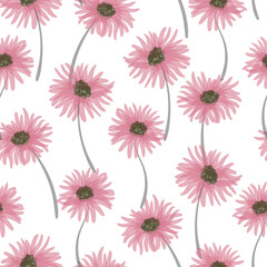 Fototapeta na wymiar Seamless pink doodle daisy pattern. Vector floral background