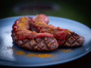Close up of fresh curry sausage with a nice patterns