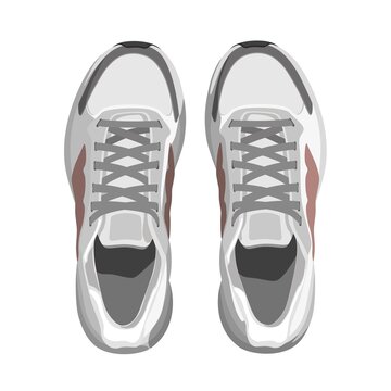 Light Sneakers Top View On White Background. Sports Shoes For Running Vector Illustration.