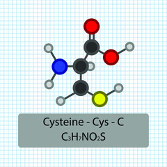 Cysteine - Cys - C - Amino Acid molecular formula and chemical structure . 2D Ball and stick model on school paper sheet background. EPS10