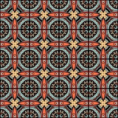 Seamless Tile Pattern, Crazy Patchwork Quilt Ornament. Endless Ethnic Texture with Square Ornate Motif. Vintage Mosaic Décor. Swatch for Fabric Textile, Wrapping Paper, Wallpaper. Vector Illustration
