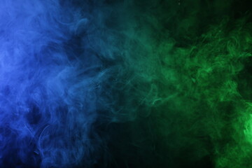Smoke in blue green light on black background