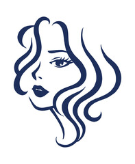 Abstract logo style illustration of a young woman's face. Freehand digital drawing of a girl.