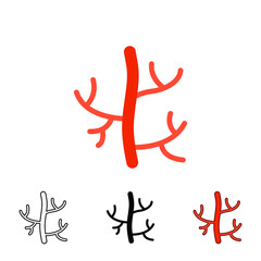 Human artery icon in different style. Two colored and black human artery vector icons designed in filled outline, line, glyph and solid style. Vector illustration isolated on white background. EPS 10