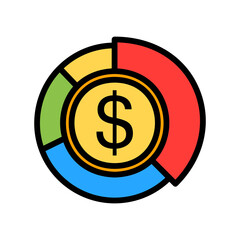 Obraz premium Pie chart money icon vector illustration in filled line style about marketing and growth for any projects