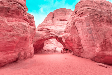 The famous Sand Dune Arch in the Arches National Park, Utah