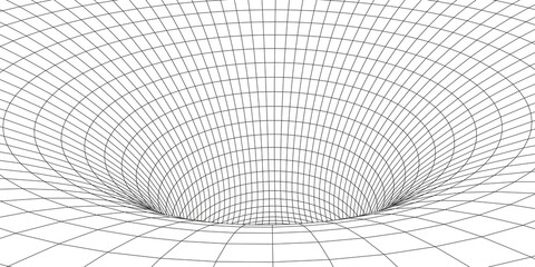Tunnel or wormhole. Digital 3d wireframe tunnel. 3D tunnel grid. Network cyber technology. Surrealism. Vector illustration.
