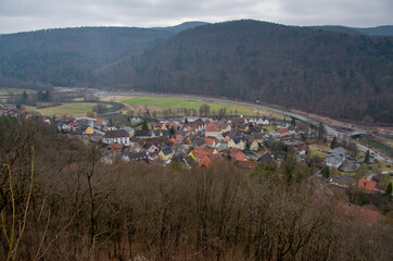 Fototapeta na wymiar View over the Franconian village of Muggendorf in the Wiesental