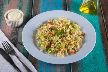 Plate of healthy vegan food with light salad